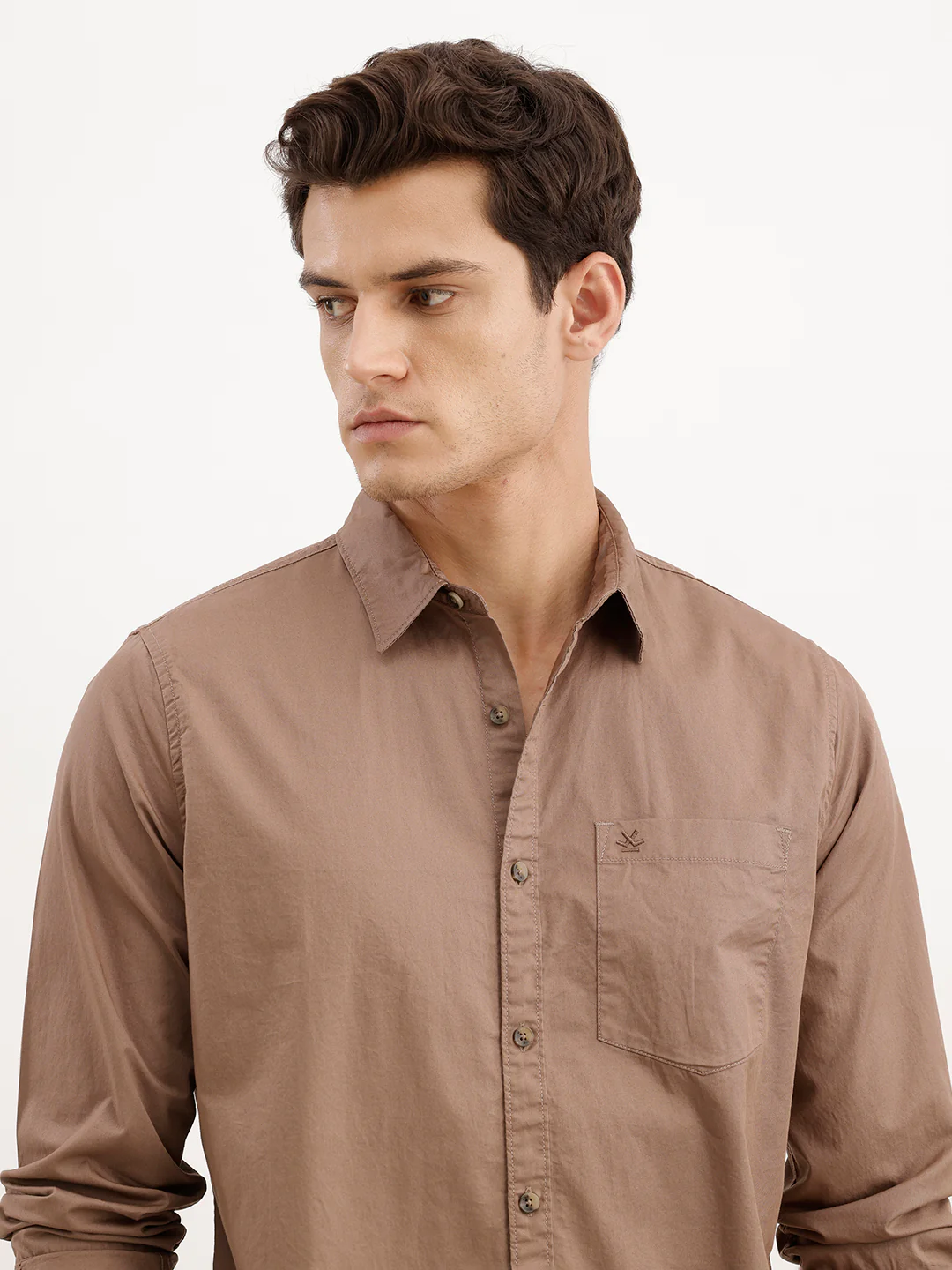 Regular Fit 100% Cotton Solid Shirt | Khaki - Image 6