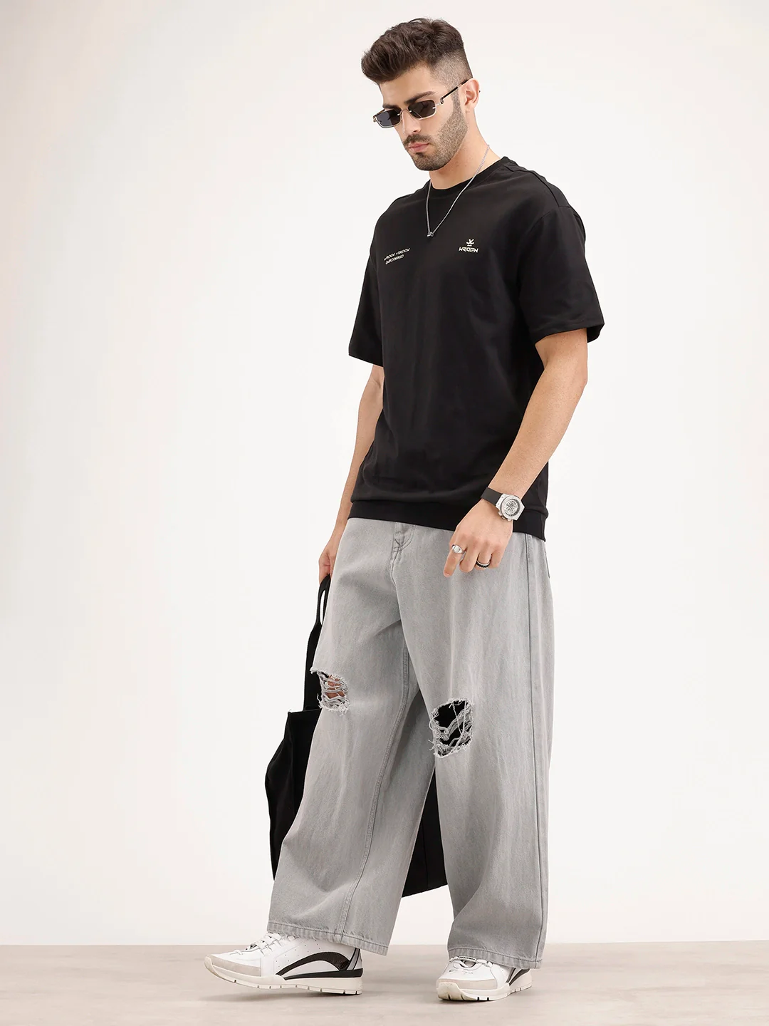 Oversized Fit Half Sleeve T-Shirt | Black - Image 2