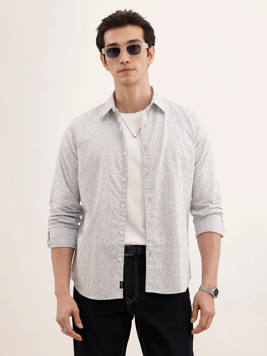 Regular Fit AOP Full Sleeved Shirt | Grey