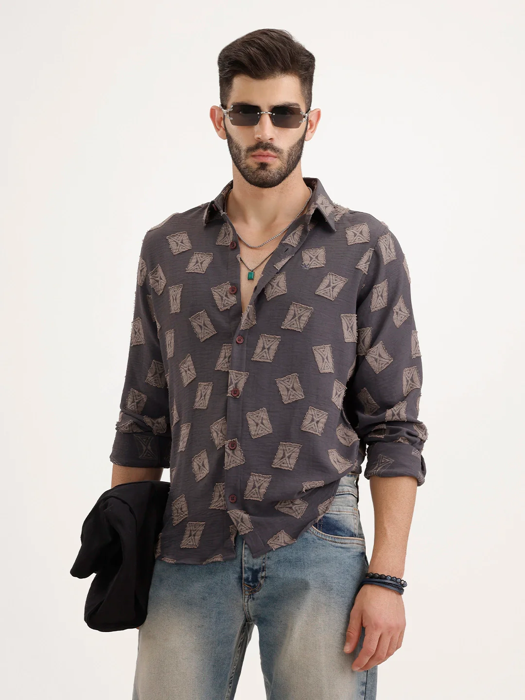 Regular Fit AOP Jacquard Shirt | Grey