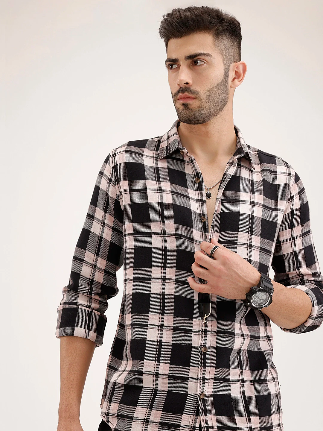 Regular Fit Checkered Shirt | Black