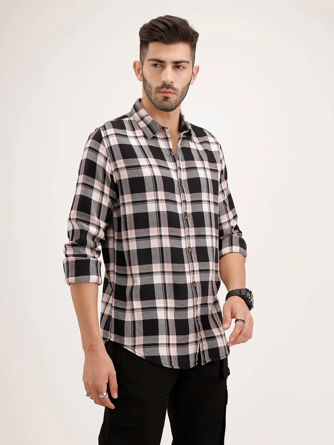 Regular Fit Checkered Shirt | Black - Image 4
