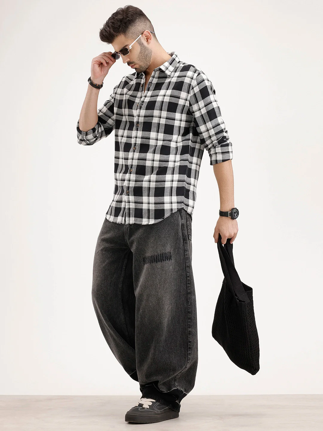 Regular Fit Checkered Shirt | Black - Image 2