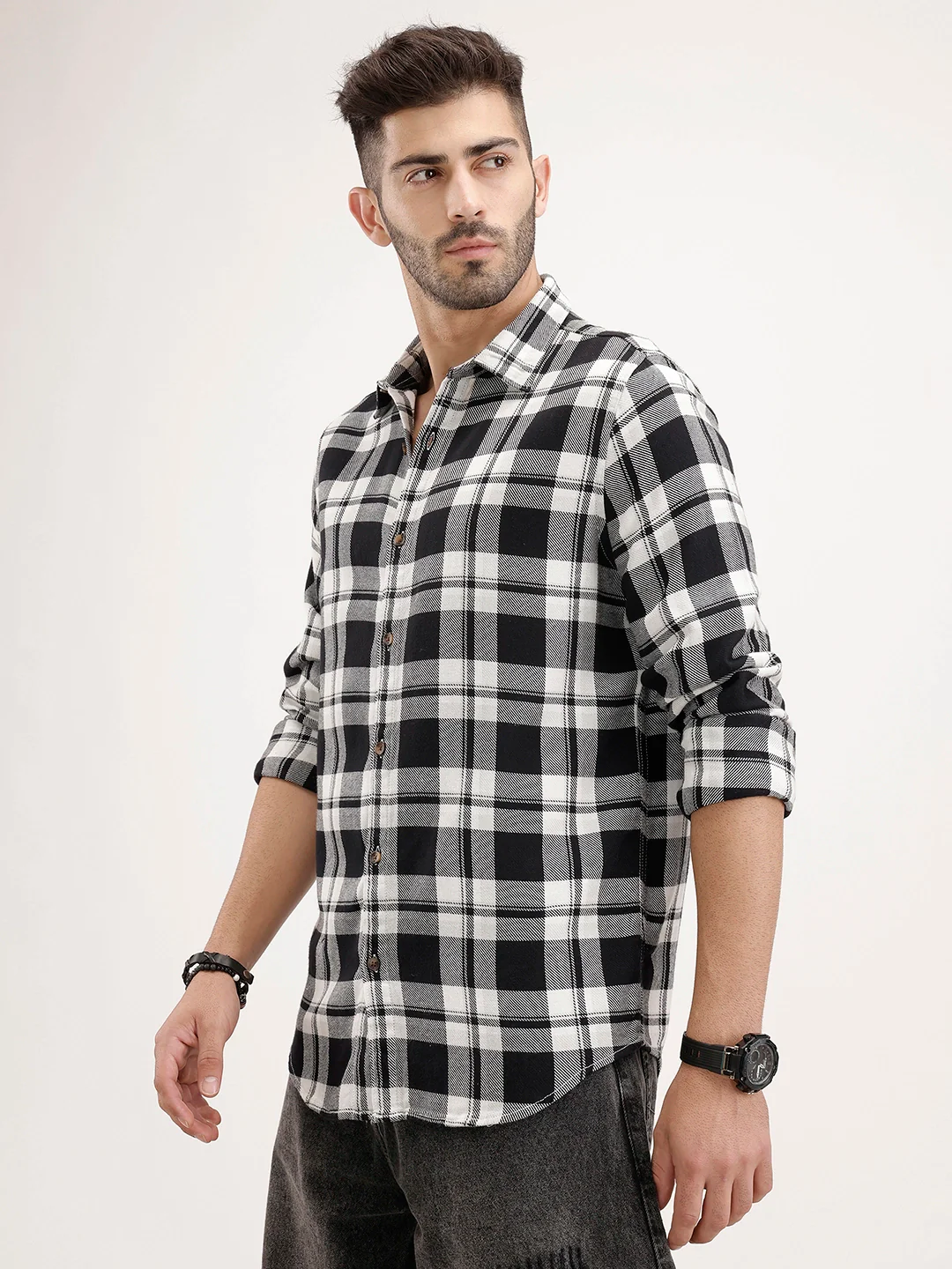 Regular Fit Checkered Shirt | Black - Image 4