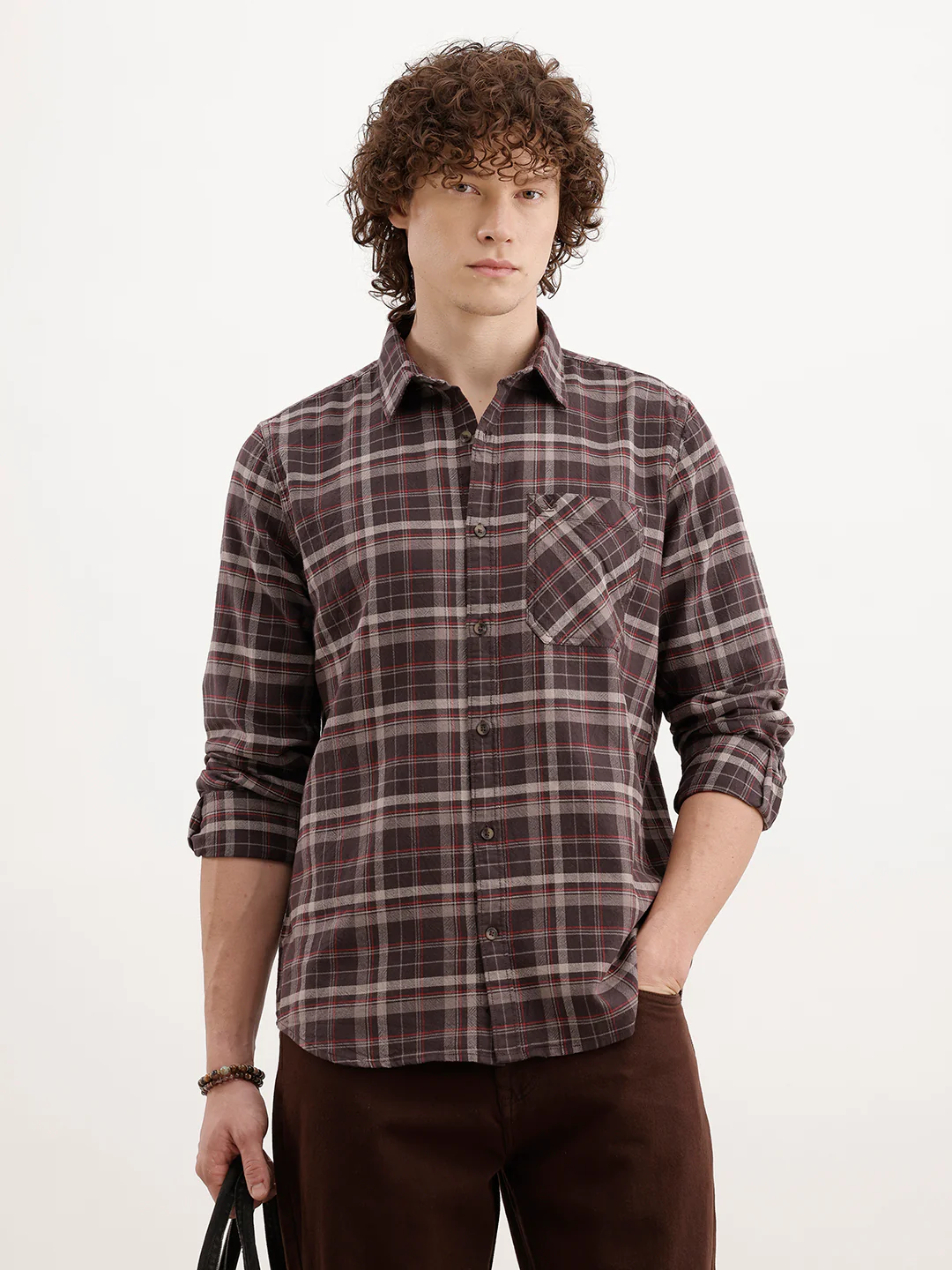 Regular Fit Checkered Shirt  | Brown
