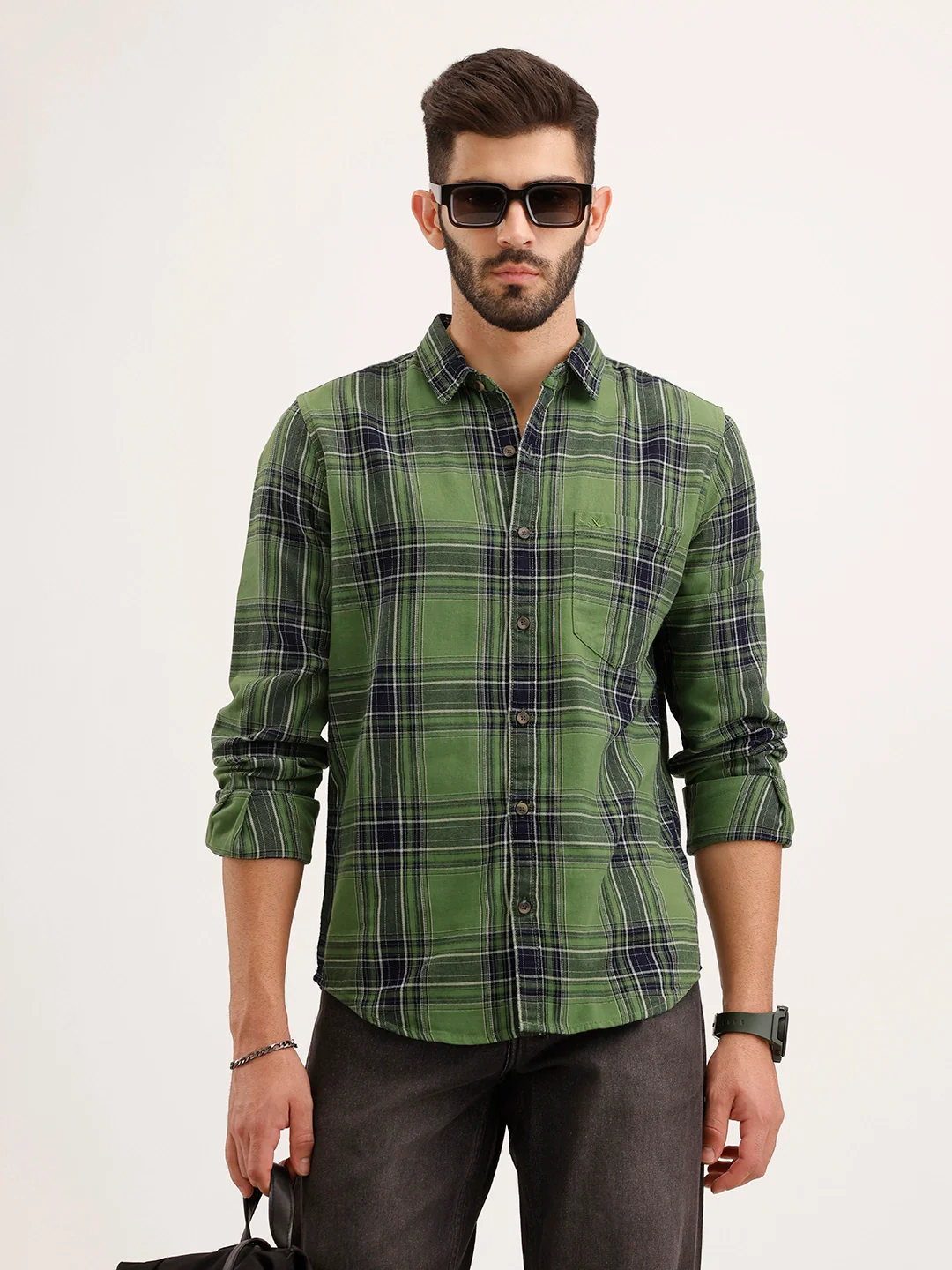 Regular Fit Checkered Shirt | Green