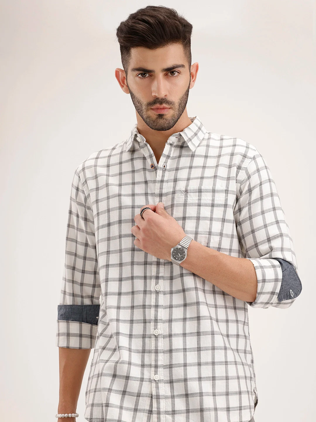 Regular Fit Checkered Shirt | Grey