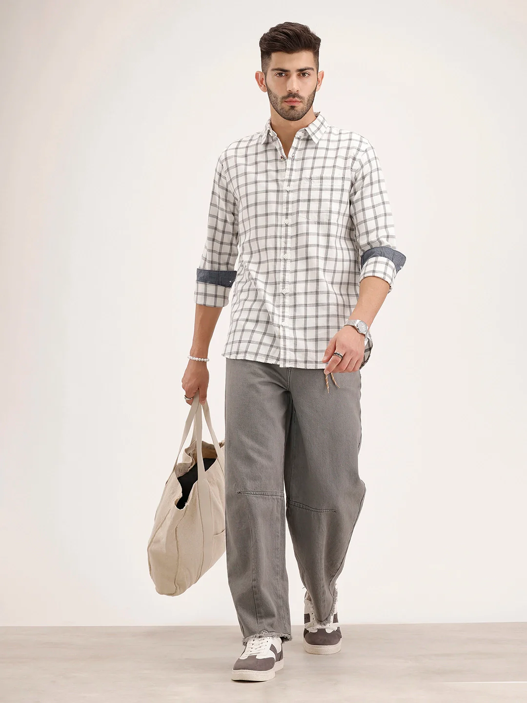 Regular Fit Checkered Shirt | Grey - Image 2