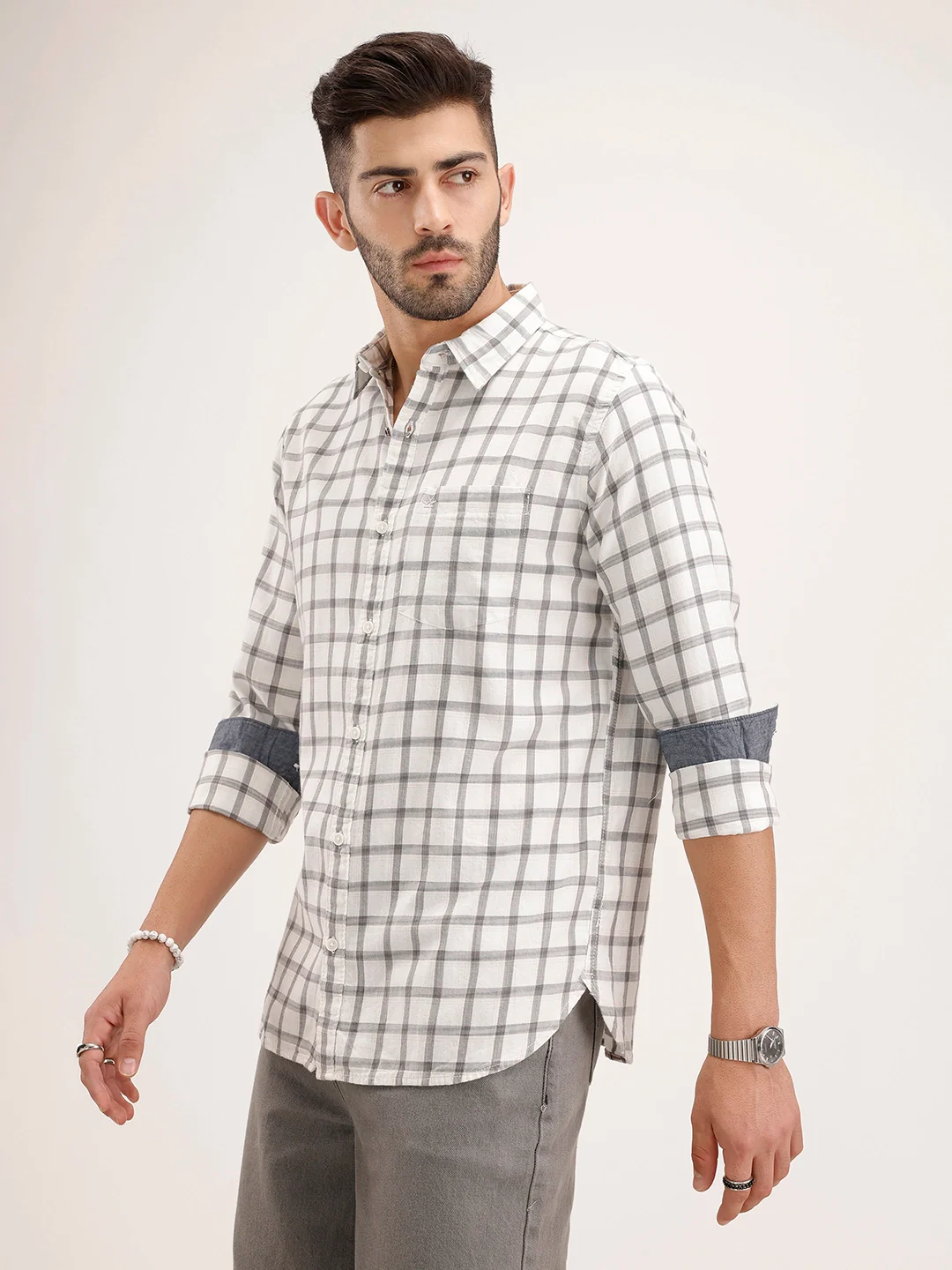 Regular Fit Checkered Shirt | Grey - Image 4
