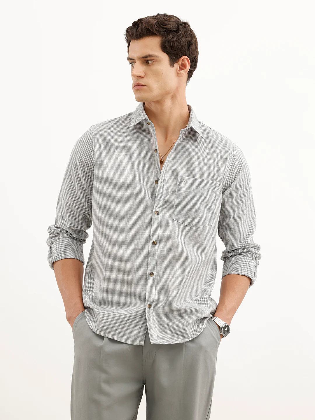 Regular Fit Checkered Shirt | Grey