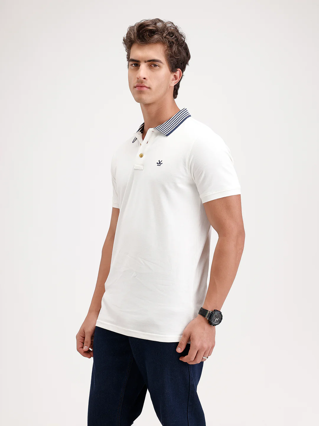 Regular Fit Contrast Collar Polo T-Shirt | White - Image 4