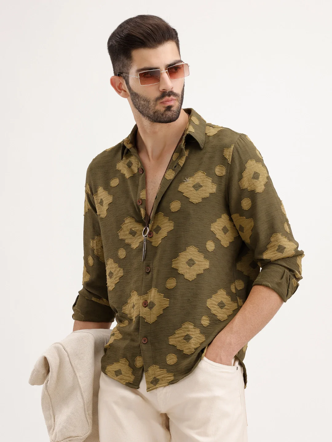 Regular Fit Jaquard AOP Shirt | Green