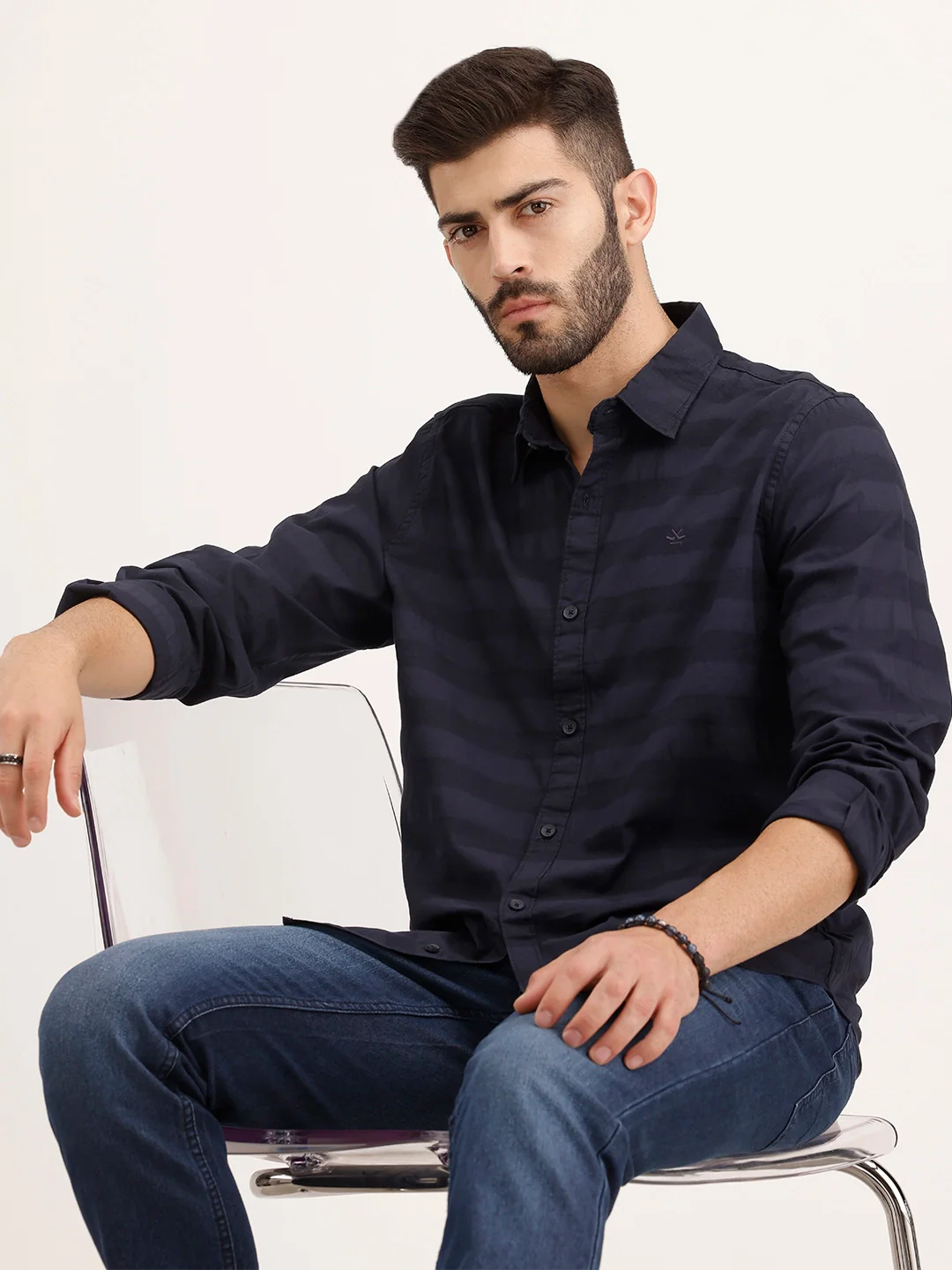 Regular Fit Striped Full Sleeve Shirt | Blue