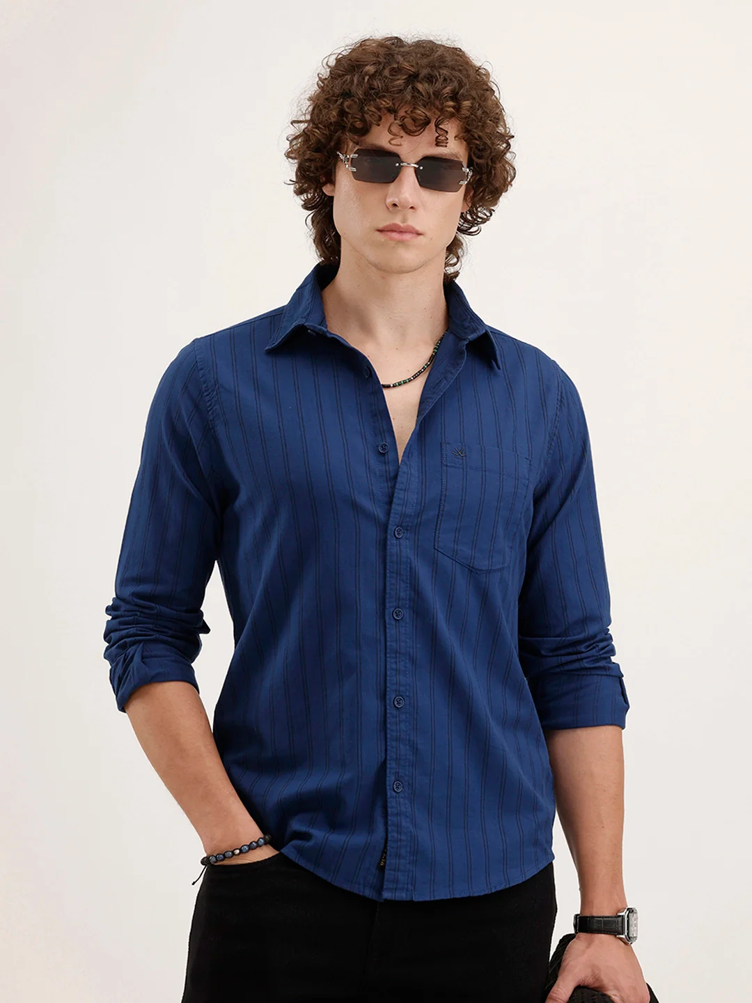 Regular Fit Striped Shirt | Dark Blue