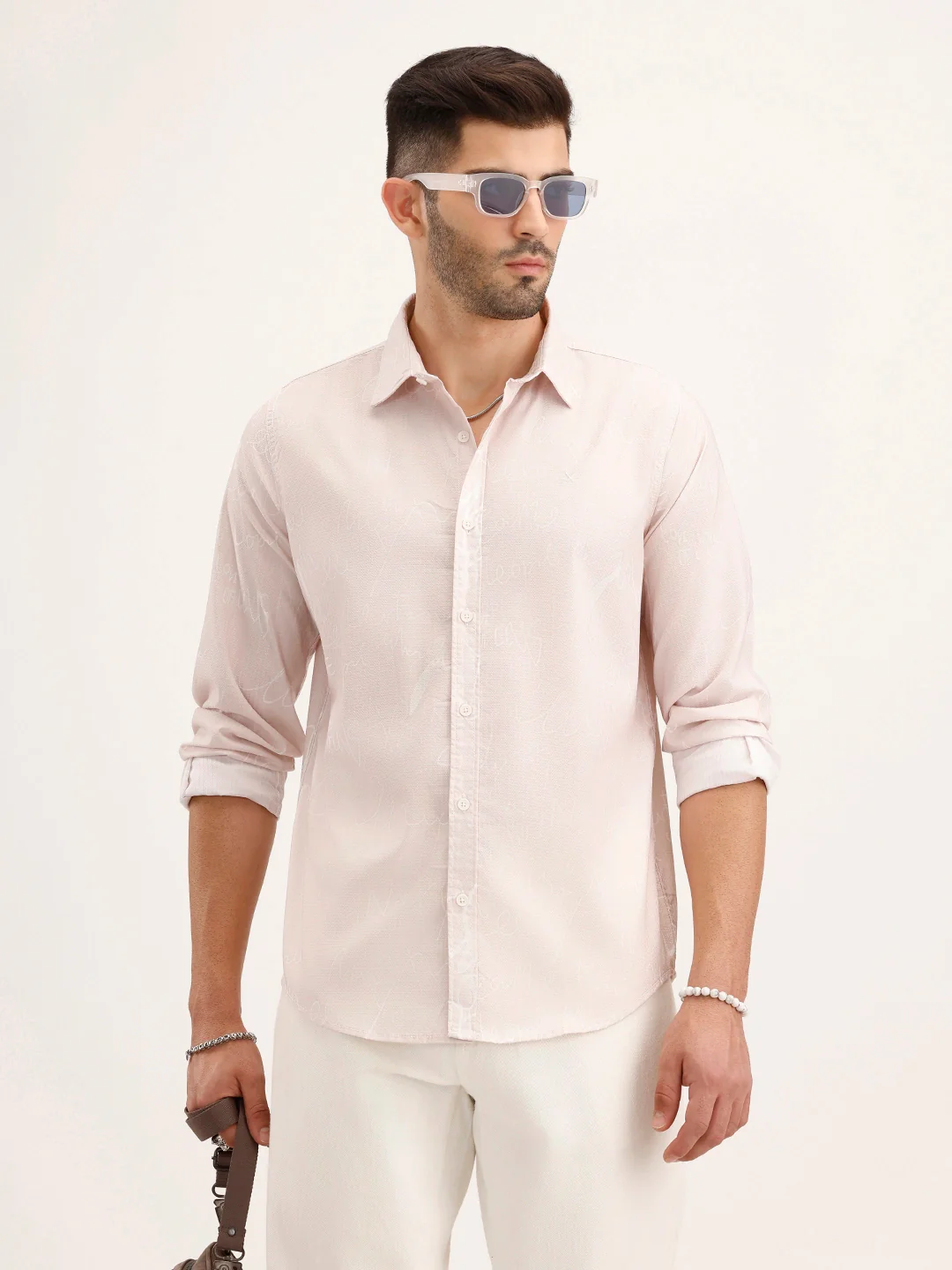 Regular Fit Textured AOP Shirt | Pink