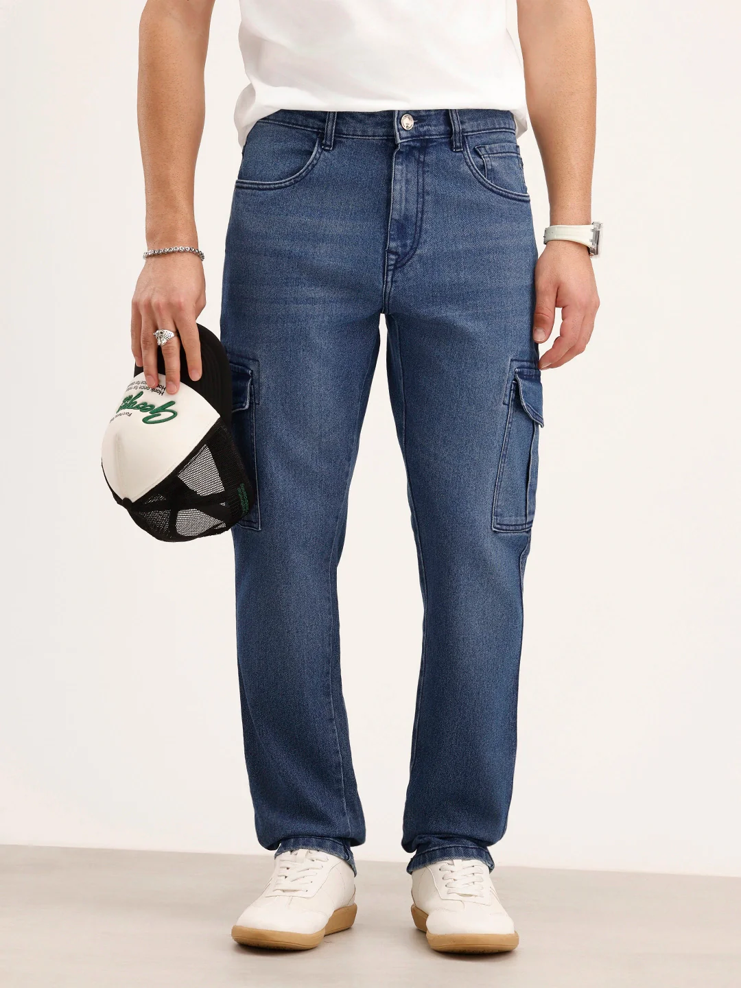 Relaxed Fit Cargo Denim Jeans | Blue