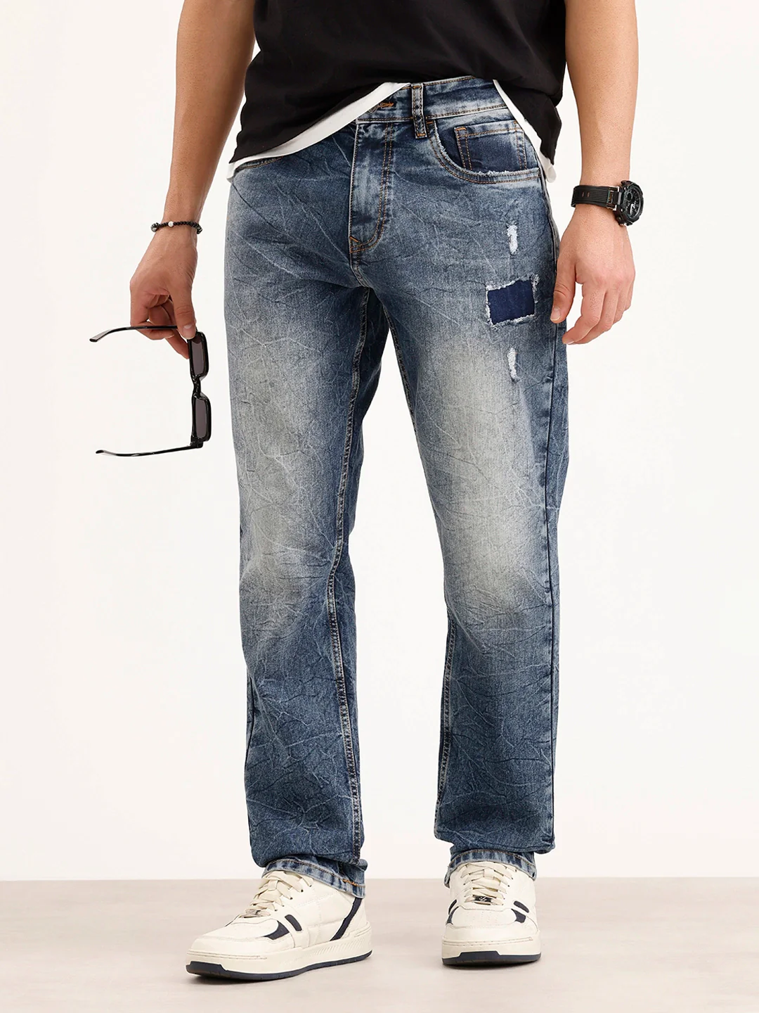 Relaxed Fit Distressed Denim Jeans | Light Blue