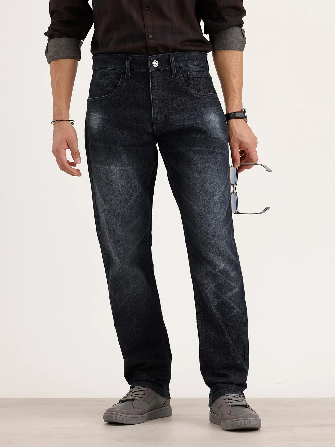 Relaxed Fit Faded Denim Jeans | Blue