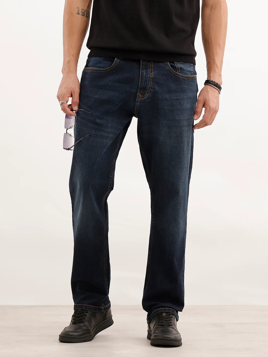 Relaxed Fit Faded Denim Jeans | Dark Blue