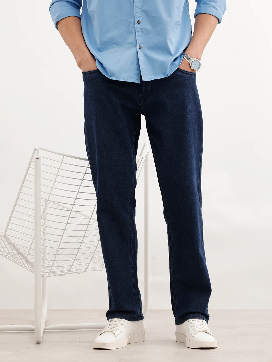 Relaxed Fit Solid Denim Jeans  | Dark Blue