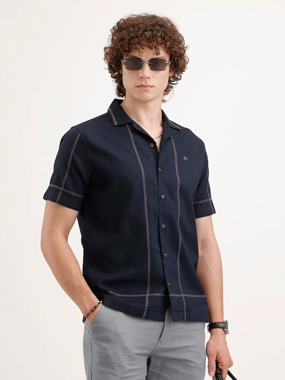 Resort Collar Slim Fit Shirt | Navy Blue