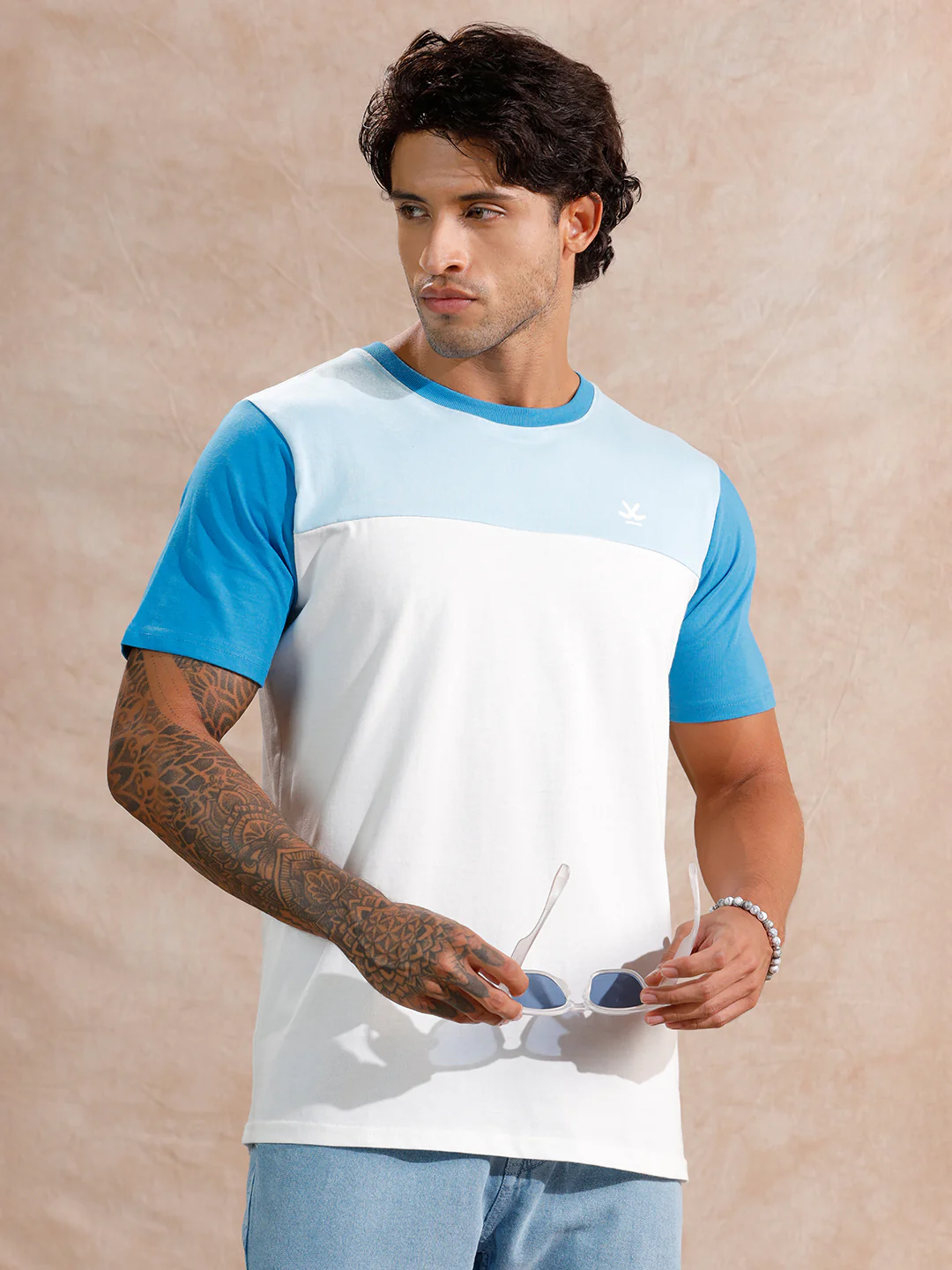 Retro Colour Blocked Slim Fit T-Shirt | Blue