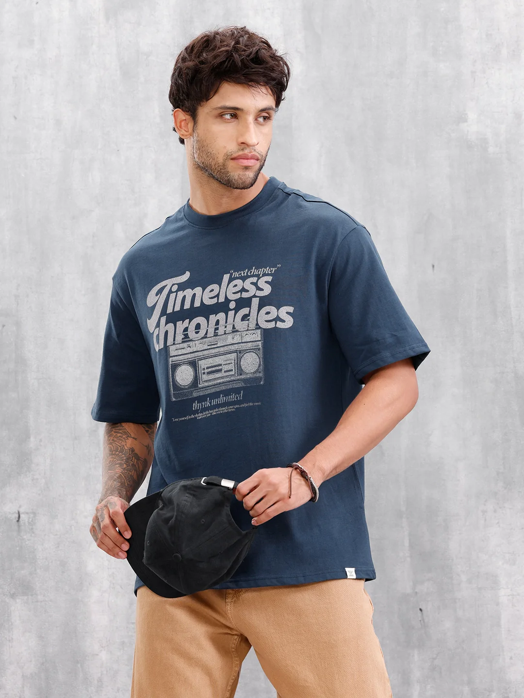 Retro Radio Grpahic Pritned Oversized Fit Tshirt | Blue