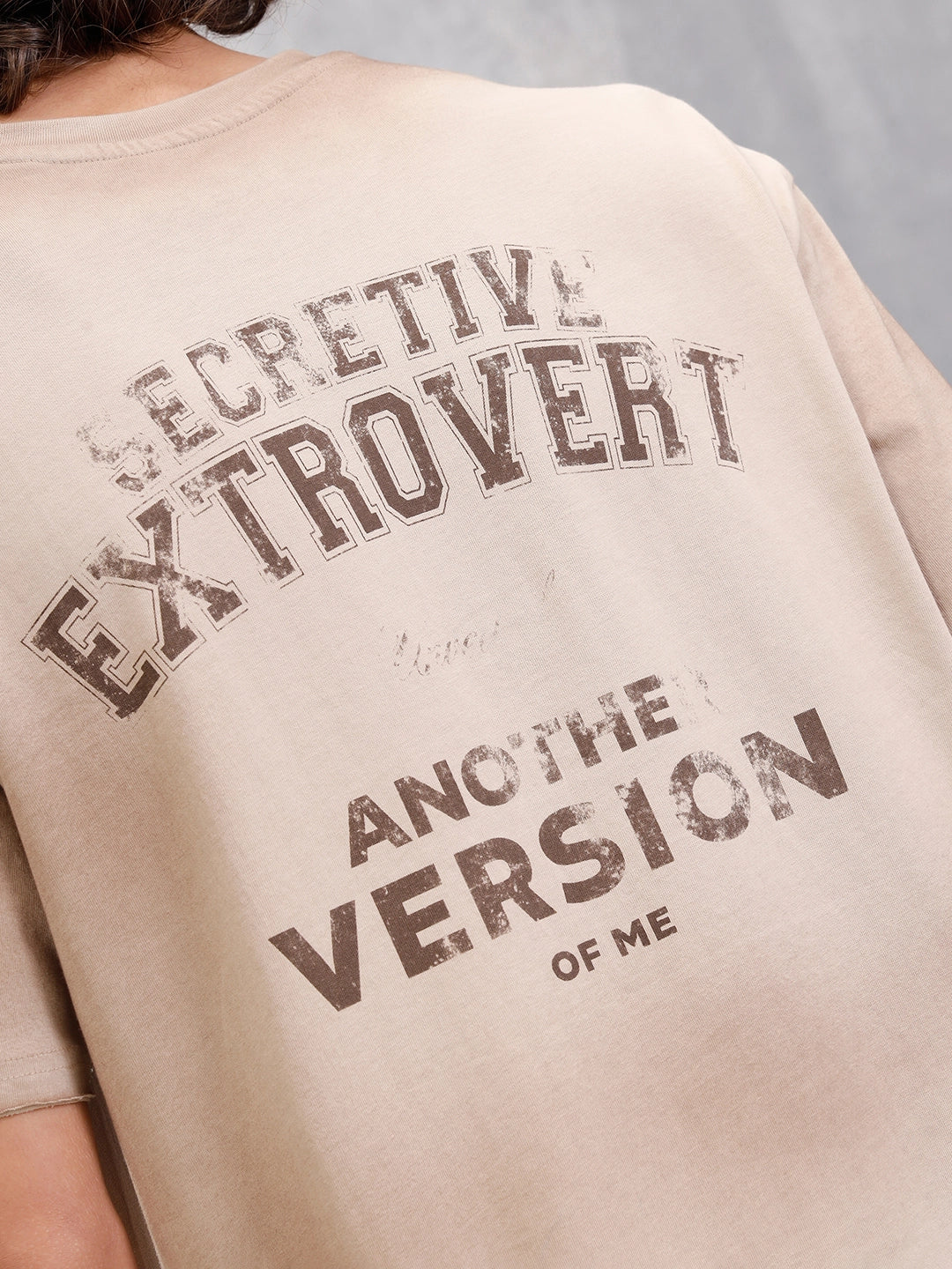 Retro Washed Oversized Fit Tshirt With Back Print | Beige - Image 3