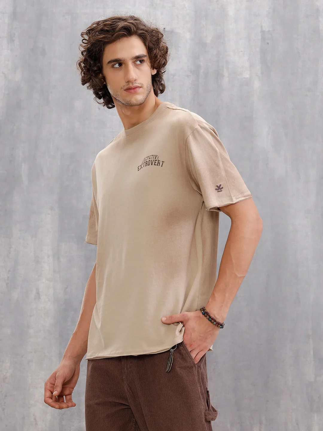 Retro Washed Oversized Fit Tshirt With Back Print | Beige - Image 4
