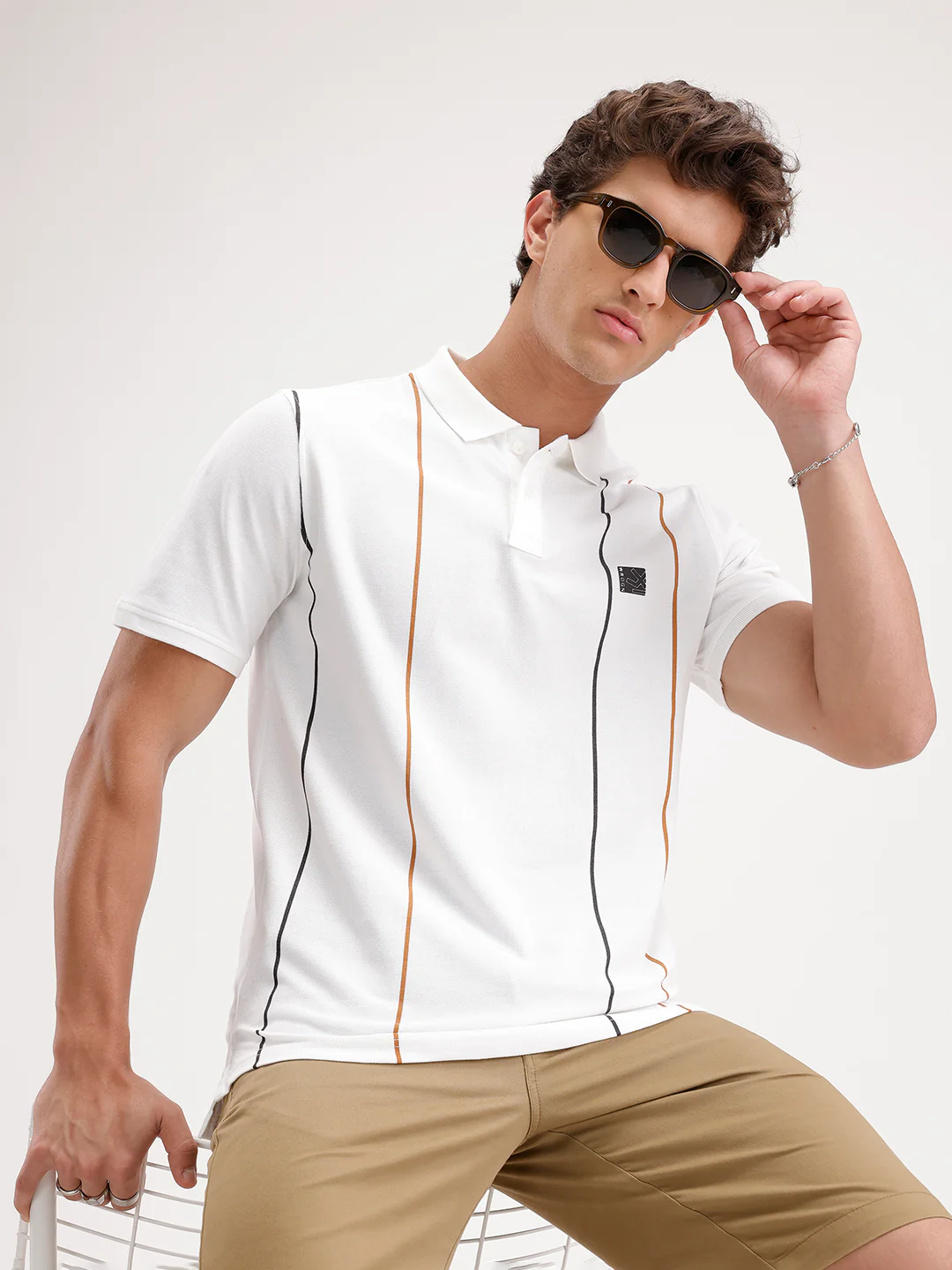 Siolid Slim Fit Pin Stripes Polo T-Shirt | White