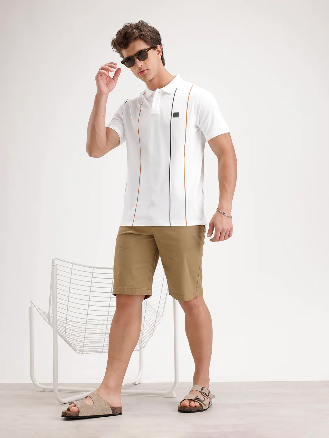 Siolid Slim Fit Pin Stripes Polo T-Shirt | White - Image 2