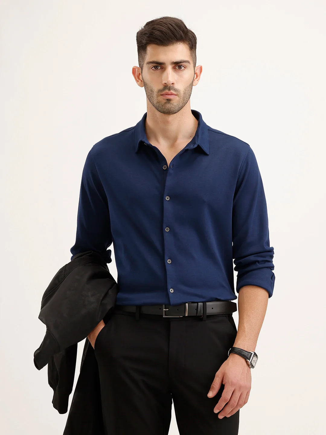 Slim Fit 100% Cotton Shirt | Navy Blue