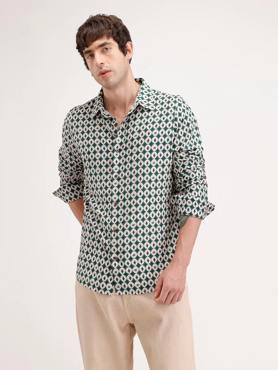 Slim Fit AOP Full Sleeve Shirt | Green