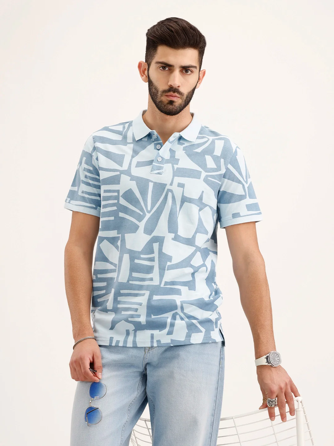 Slim Fit AOP Polo T-Shirt | Blue