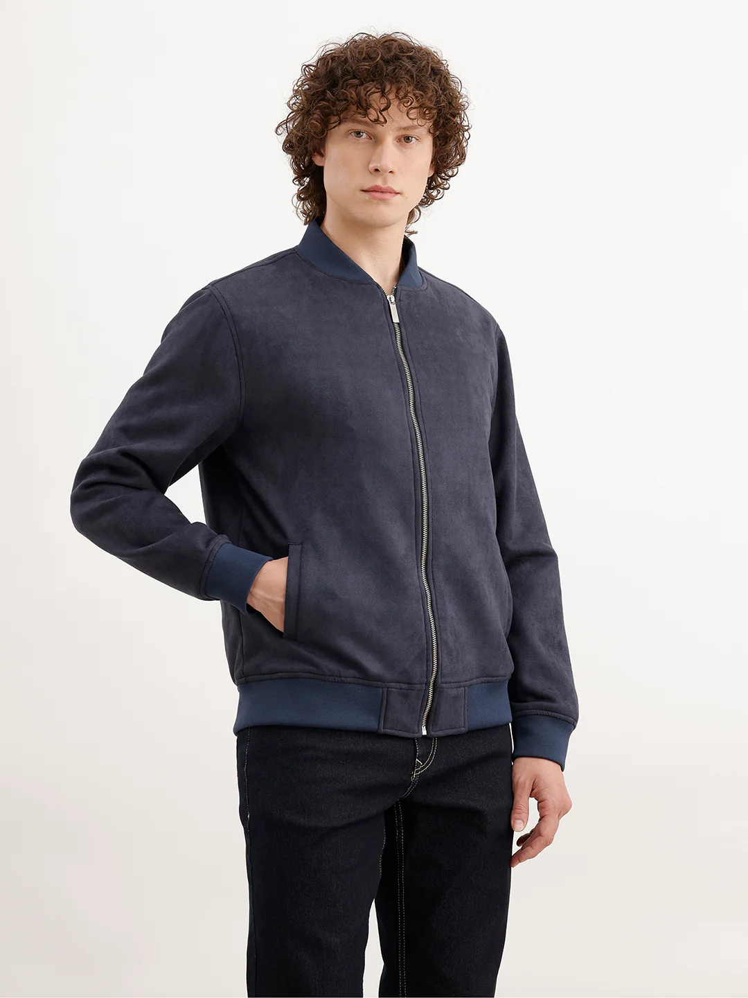 Slim Fit Bomber Jacket | Blue - Image 4