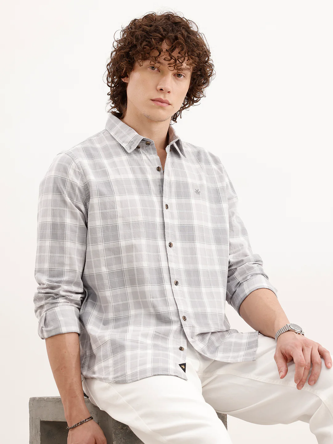 Slim Fit Checkered Shirt | Grey