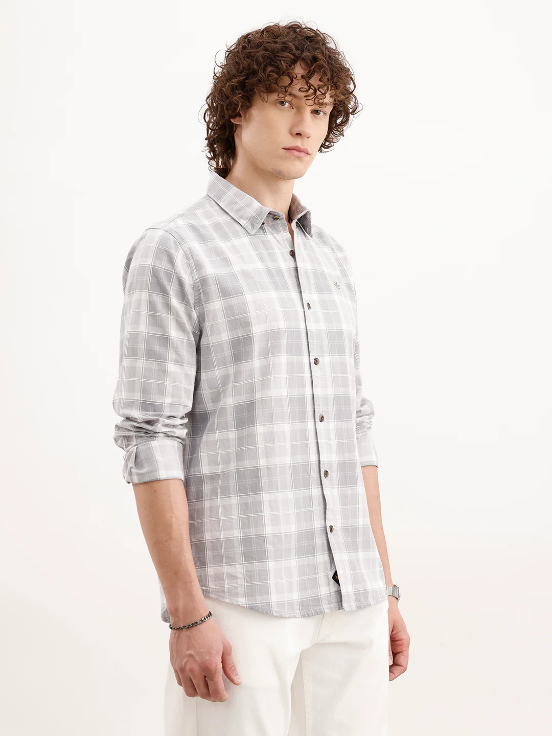 Slim Fit Checkered Shirt | Grey - Image 4