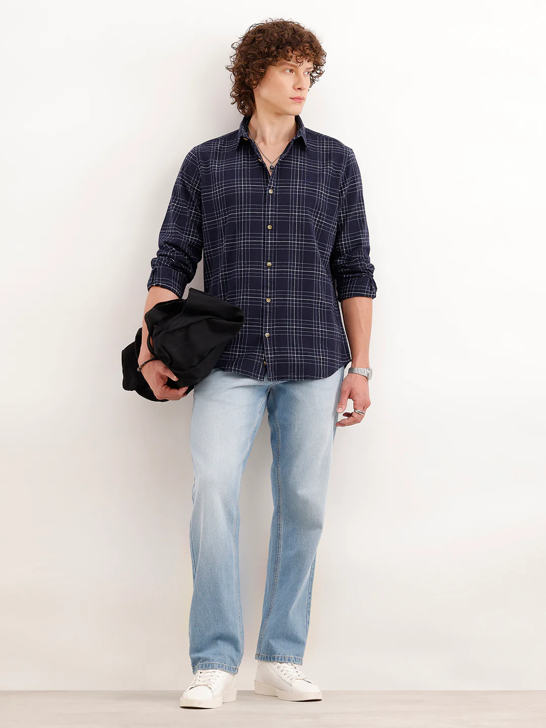 Slim Fit Checkered Shirt | Navy Blue - Image 2