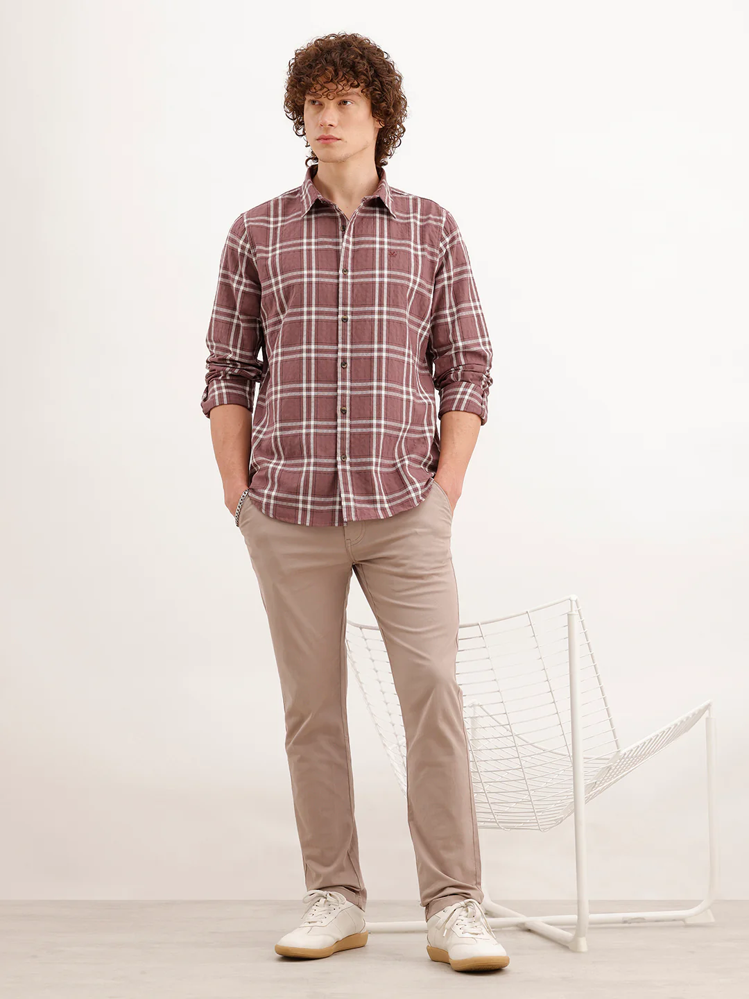 Slim Fit Checkered Shirt | Peach - Image 2