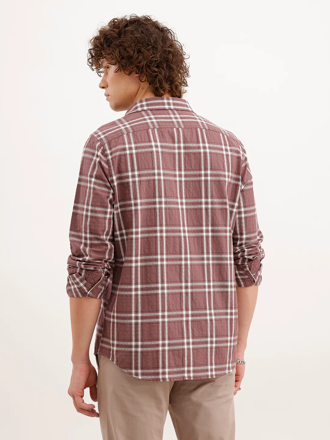 Slim Fit Checkered Shirt | Peach - Image 3