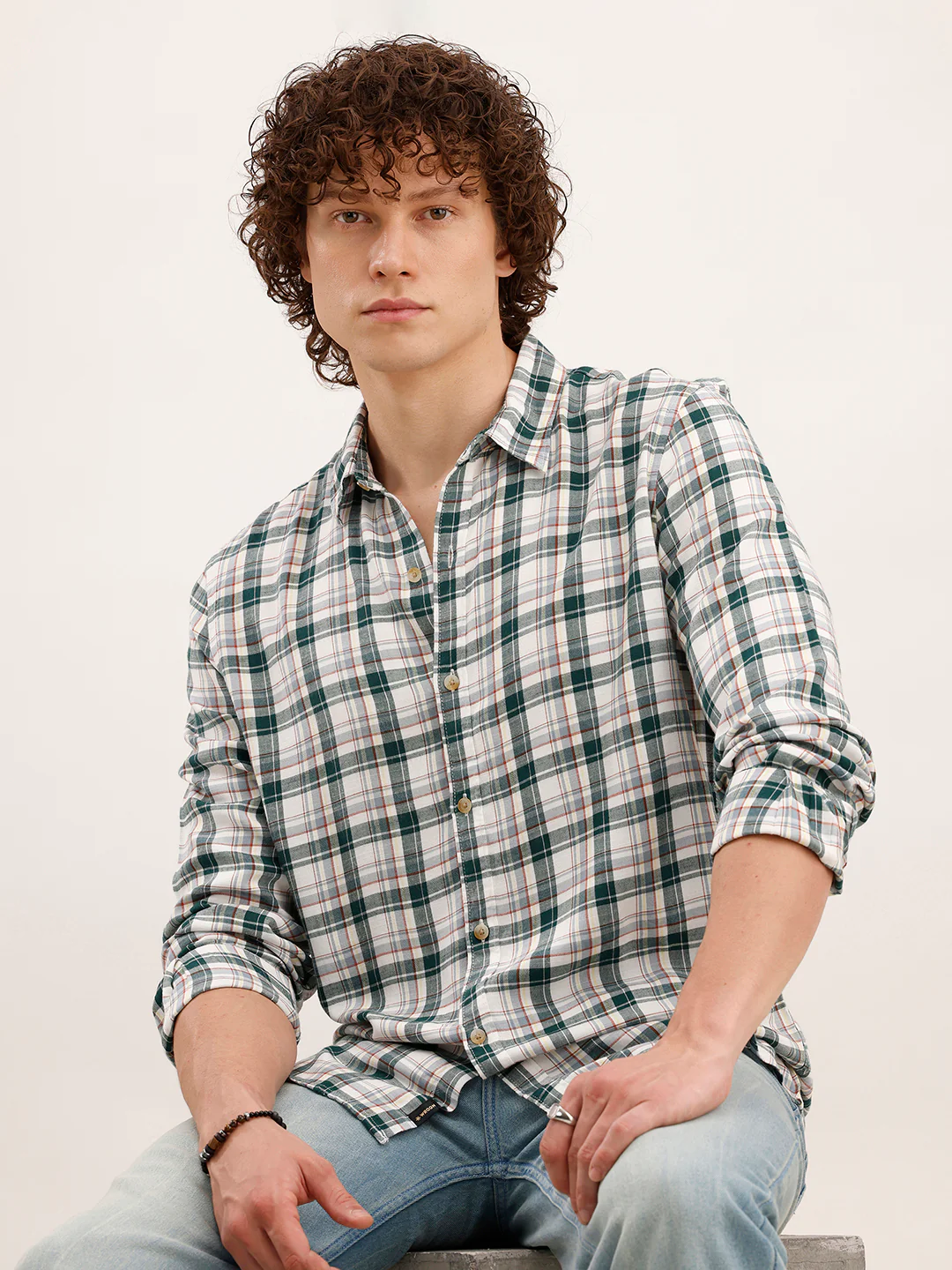 Slim Fit Checkered Shirt | White