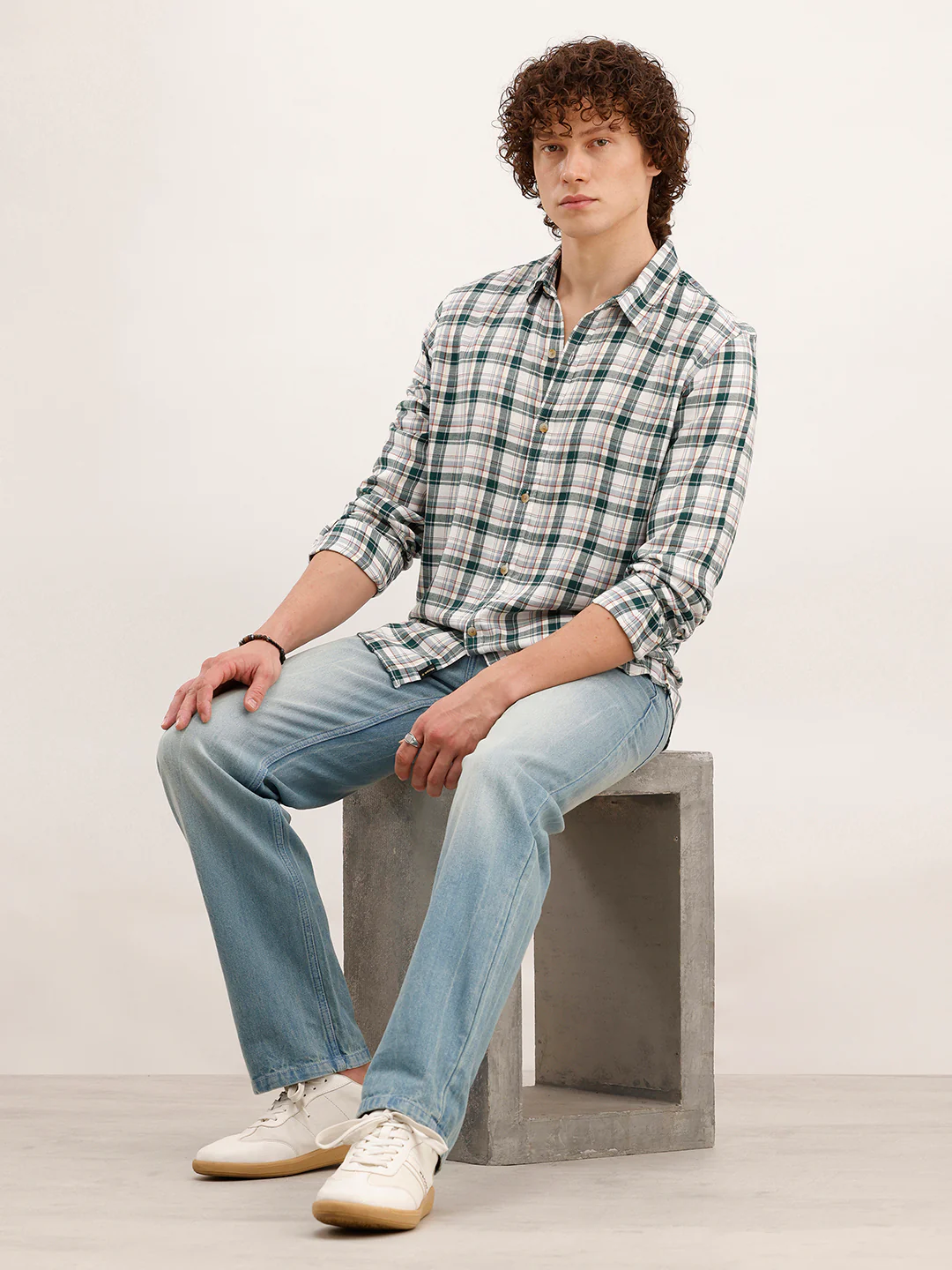 Slim Fit Checkered Shirt | White - Image 2