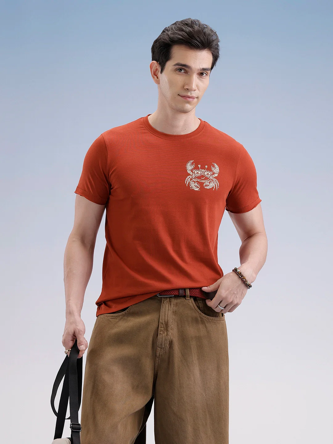 Slim Fit Classic Placement Printed T-Shirt | Rust