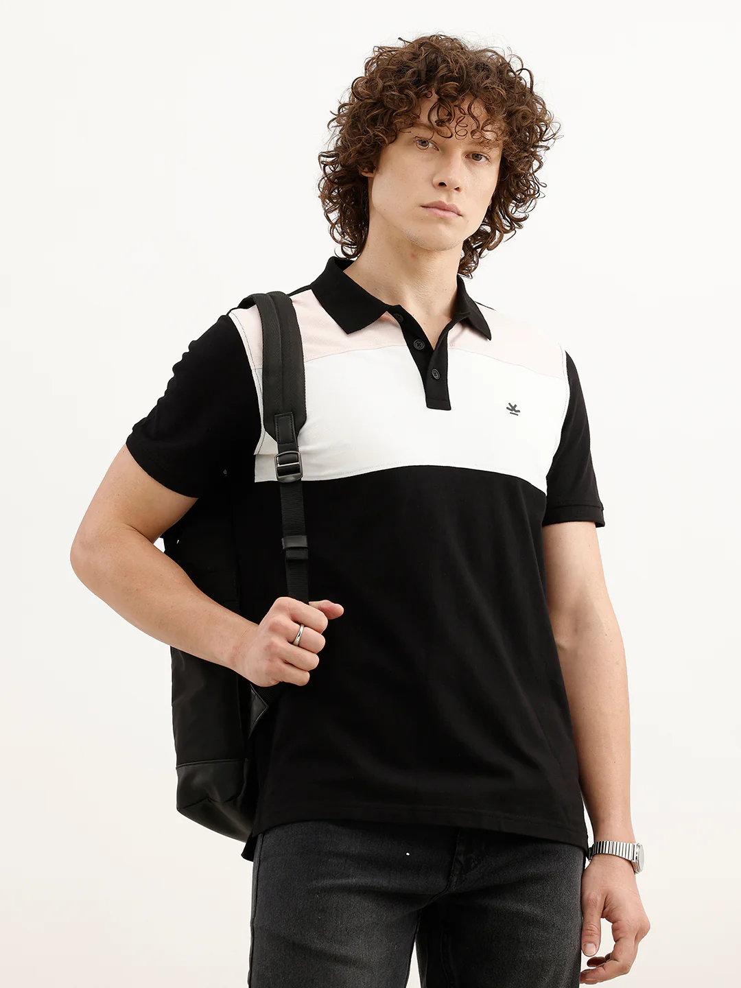 Slim Fit Colour Blocked Polo T-Shirt | Black