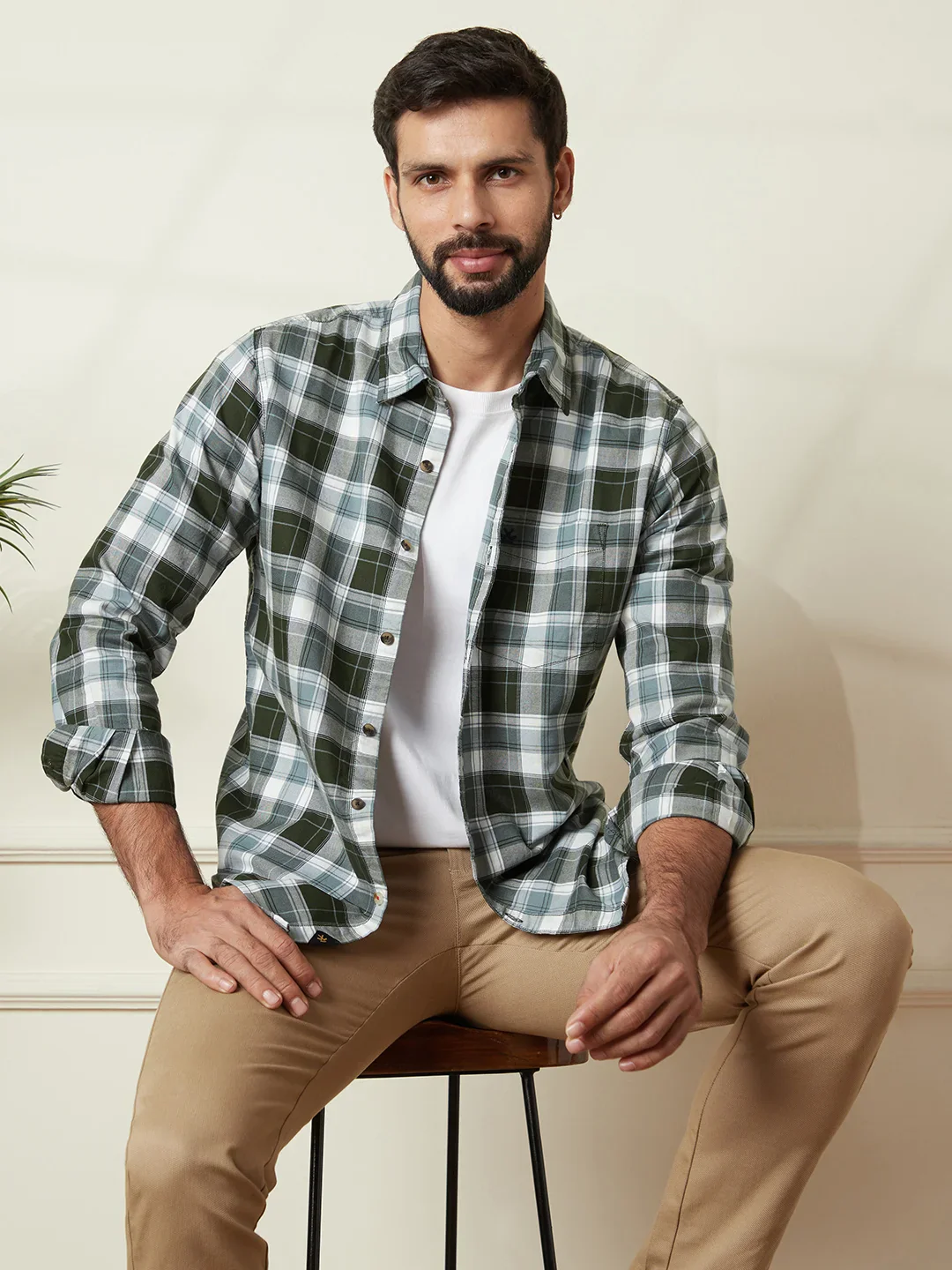 Checked Cotton Oxford Shirt | Green