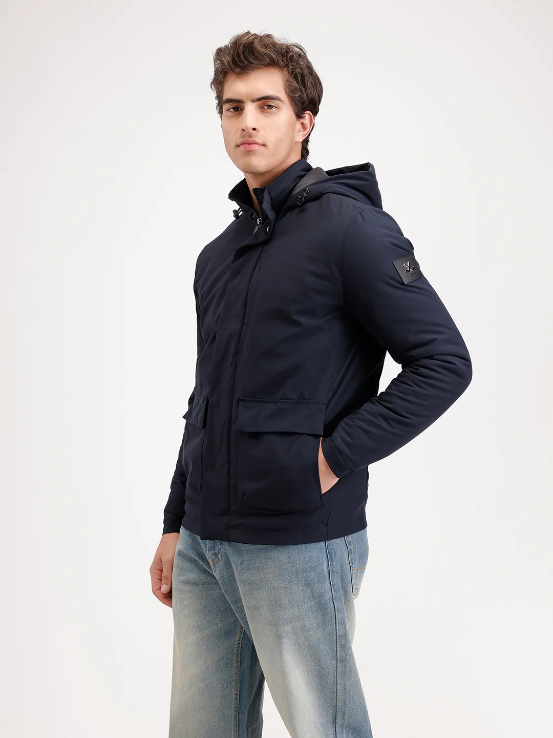 Slim Fit Double Pocket Hooded Jacket | Navy Blue - Image 4