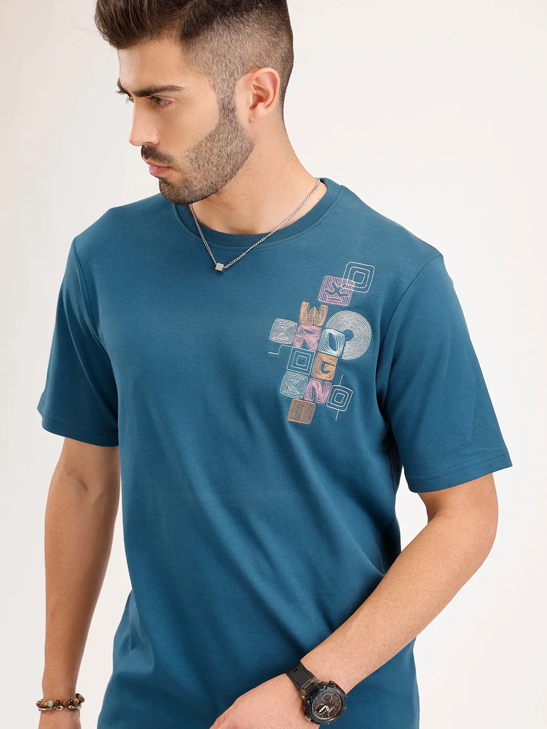 Slim Fit Embroidered T-Shirt | Teal