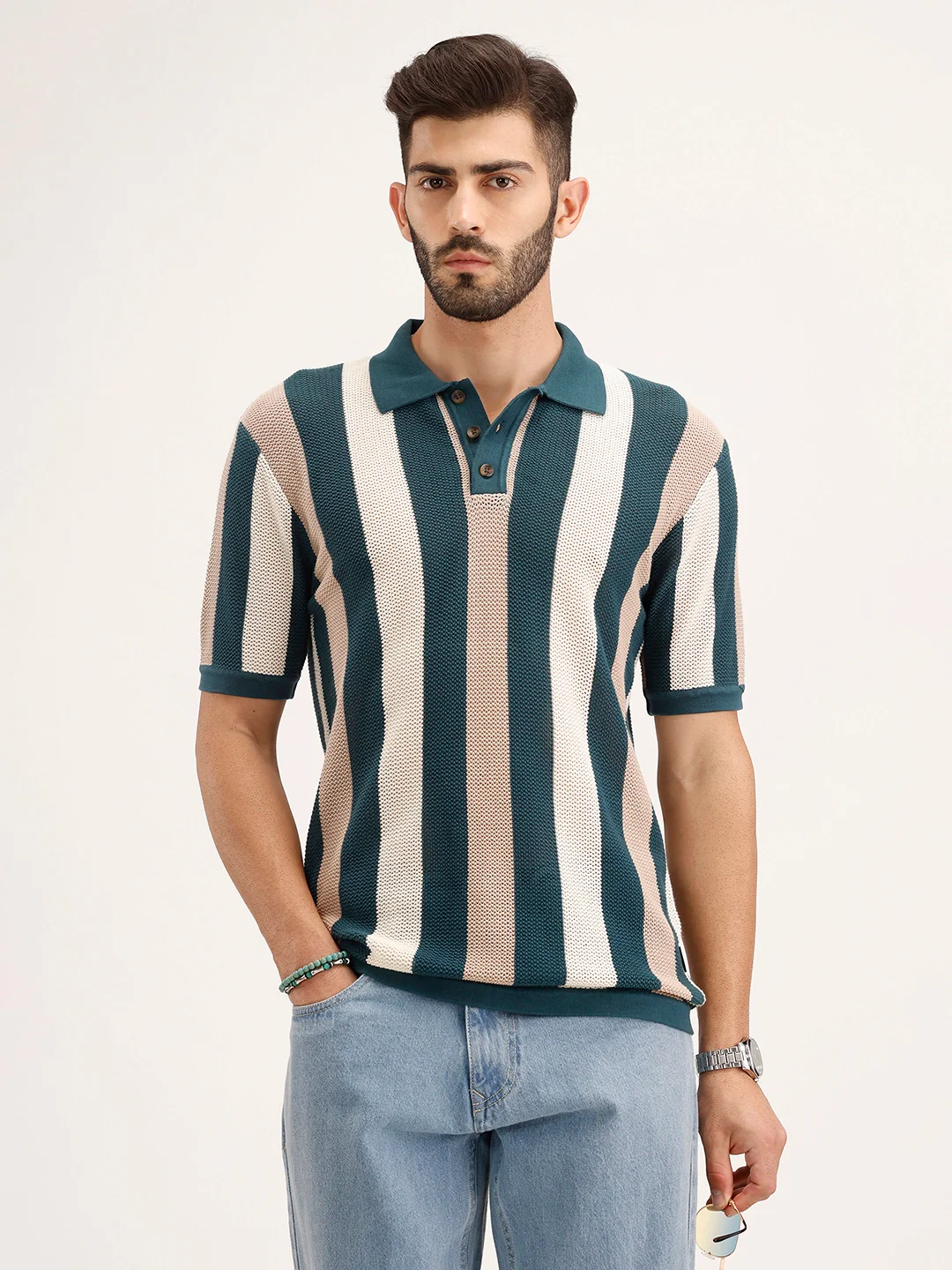 Slim Fit Flat Knit Polo T-Shirt | Teal