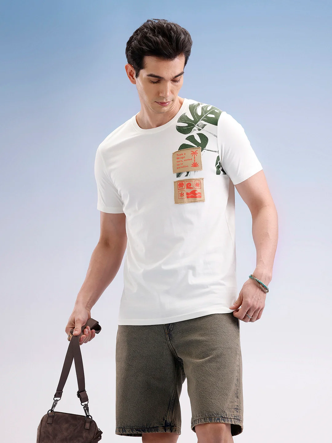 Slim Fit Placement Patch Printed T-Shirt | Off White