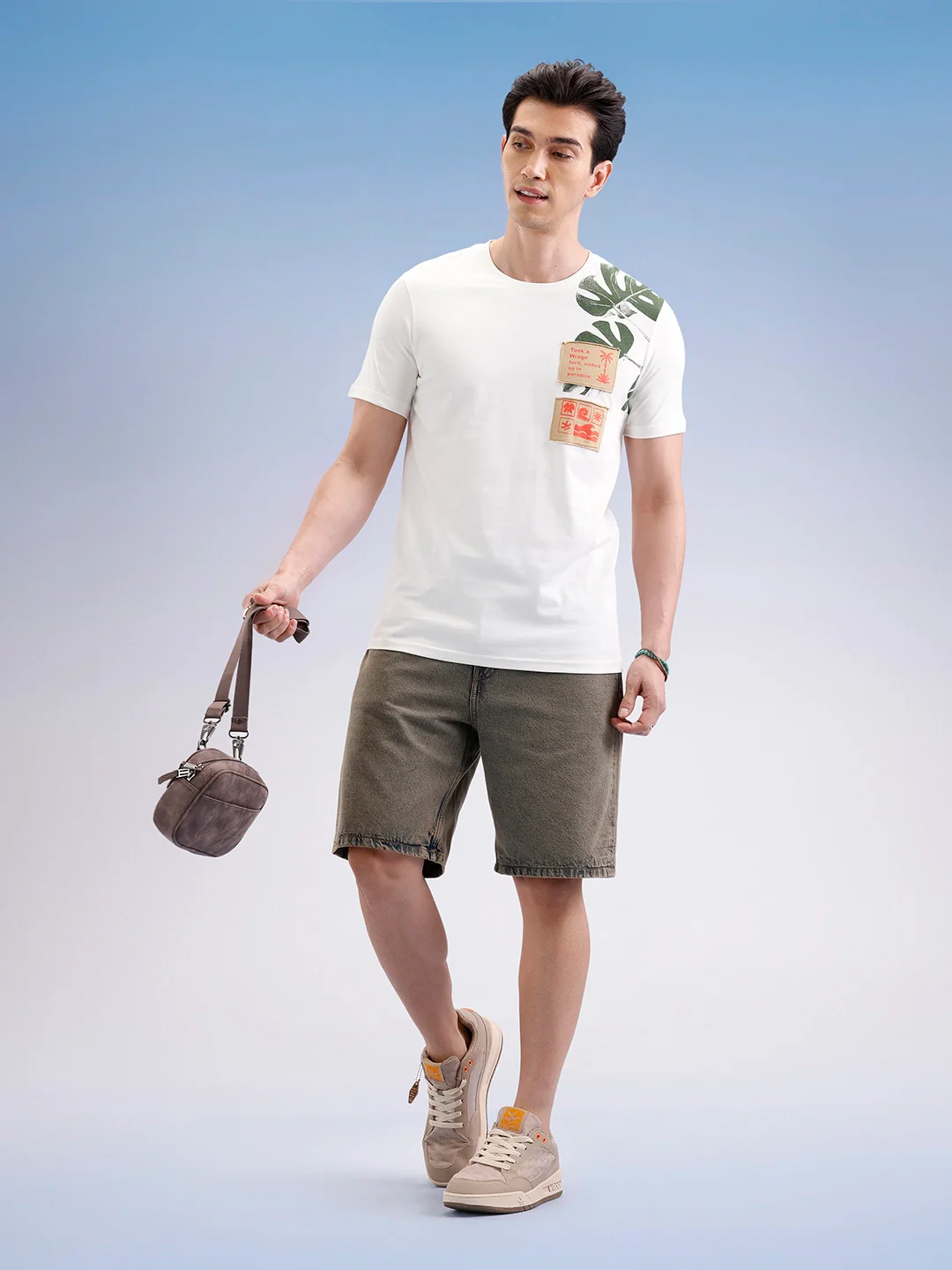 Slim Fit Placement Patch Printed T-Shirt | Off White - Image 2